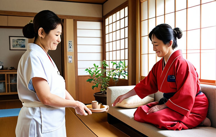 Community-Centered Occupational Therapy**
    A heartfelt scene capturing an occupational therapist providing home-based rehabilitation to an elderly Japanese woman. The setting is a warm, inviting living room or kitchen, filled with natural light, showcasing a blend of traditional and modern Japanese home aesthetics. The therapist is gently guiding the woman as she performs a meaningful daily activity, such as preparing tea or tending to a small indoor plant, emphasizing personalized care. Both figures are engaged, with a sense of trust and progress evident in their expressions. The image conveys the importance of "life itself" in rehabilitation, highlighting the human connection and the comfort of the home environment.

2.  **Prompt for