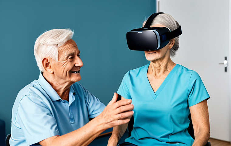VR Rehabilitation Training**

"A fully clothed, professional occupational therapist assisting a senior patient wearing a VR headset during a rehabilitation session. The setting is a modern rehabilitation center with various equipment visible in the background. The patient is engaged and focused, showing a positive expression. Safe for work, appropriate content, perfect anatomy, natural proportions, family-friendly, high quality rendering."

**