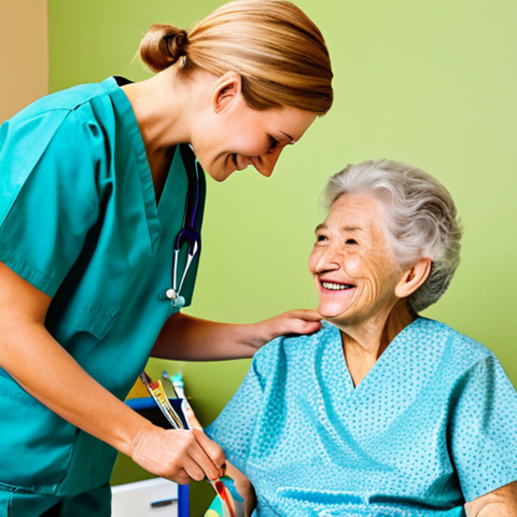 Occupational Therapist & Patient**

"A professional occupational therapist, fully clothed in modest medical scrubs, assisting a patient (elderly, fully clothed) in holding a paintbrush. The patient is smiling. Setting: bright, cheerful rehabilitation center, with painting supplies visible. Safe for work, appropriate content, family-friendly, perfect anatomy, natural proportions, well-formed hands, professional photograph, high quality."

**
