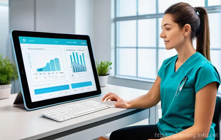 작업치료사의 최신 치료법 활용 사례 - **AI-Driven Personalized Rehabilitation Session:**
    "A bright, modern physical therapy room where...