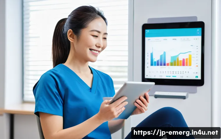 작업치료사의 최신 재활 기술 학습 - **Image Prompt: AI-Powered Personalized Rehabilitation Session**
    "A bright, modern physical ther...