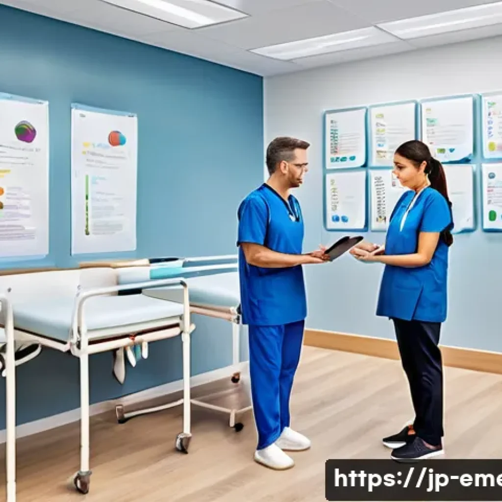 작업치료사의 환자 안전 관리 - A modern rehabilitation clinic room with a diverse team of healthcare professionals including occupa...
