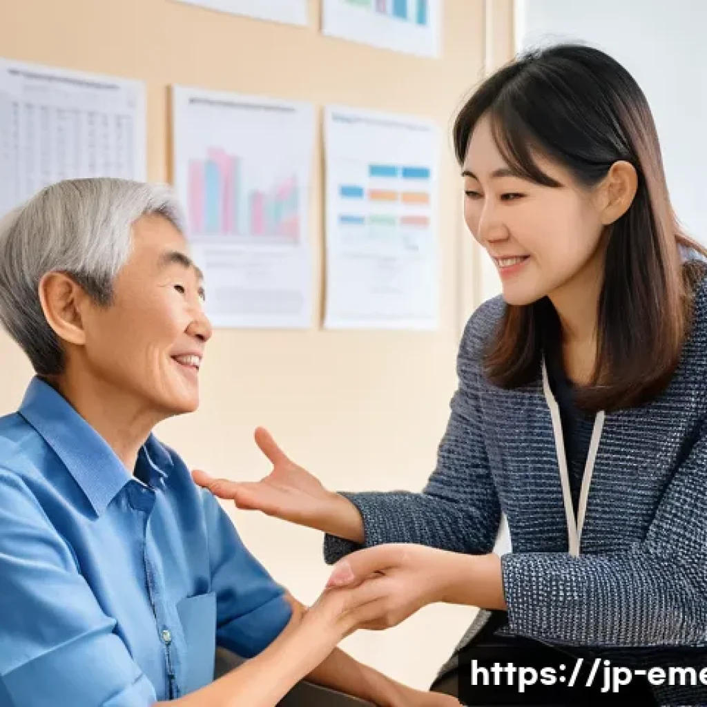 작업치료사의 의사소통 훈련법 - A warm and calm therapy room scene where a professional occupational therapist is gently guiding a m...