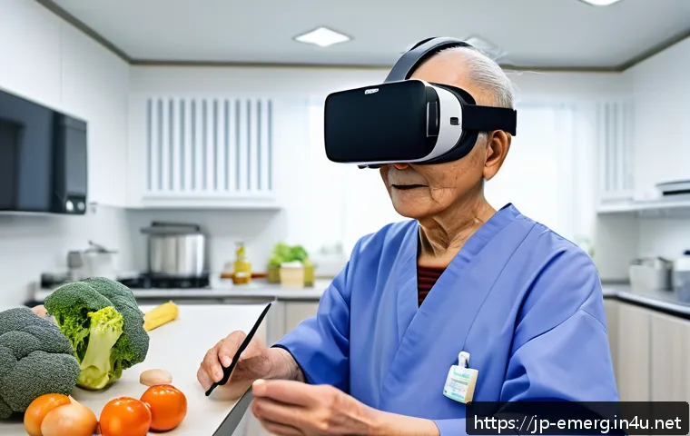 작업치료사의 최신 치료 기술 성공 사례 연구 - A modern rehabilitation clinic featuring an elderly Japanese patient wearing casual clothing and VR ...