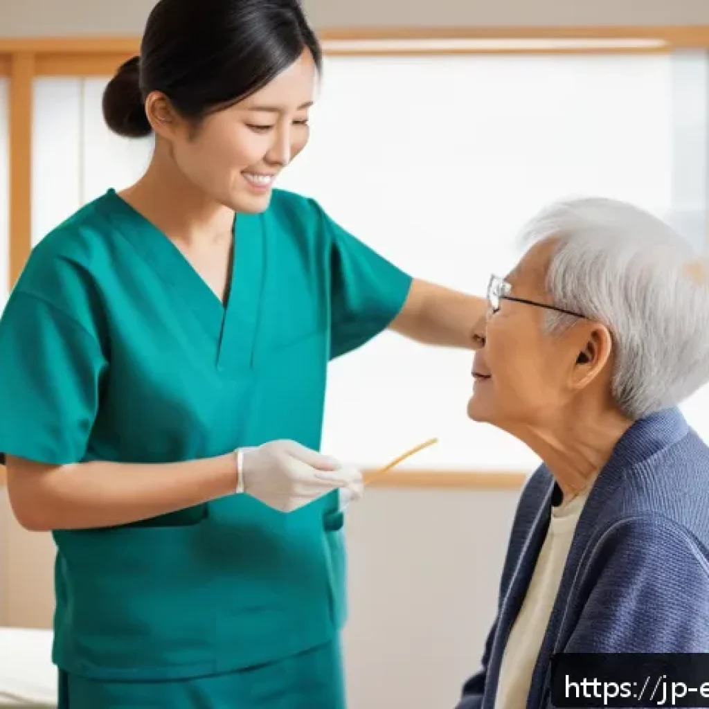 작업치료사의 자격증 시험 후 경험 - A compassionate occupational therapist attentively listening to an elderly Japanese patient in a bri...
