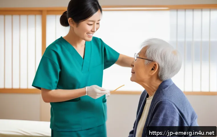 작업치료사의 자격증 시험 후 경험 - A compassionate occupational therapist attentively listening to an elderly Japanese patient in a bri...